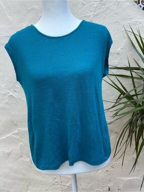 Rachel Zoe Women’s Teal Cap-Sleeve Crewneck Top